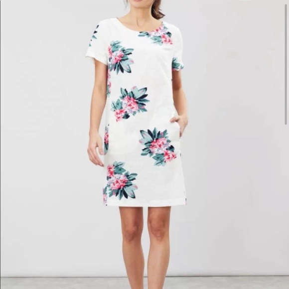 Joules Fifi Cotton Linen Blend Short Sleeve Floral Shift Dress with Pockets - Picture 5 of 16